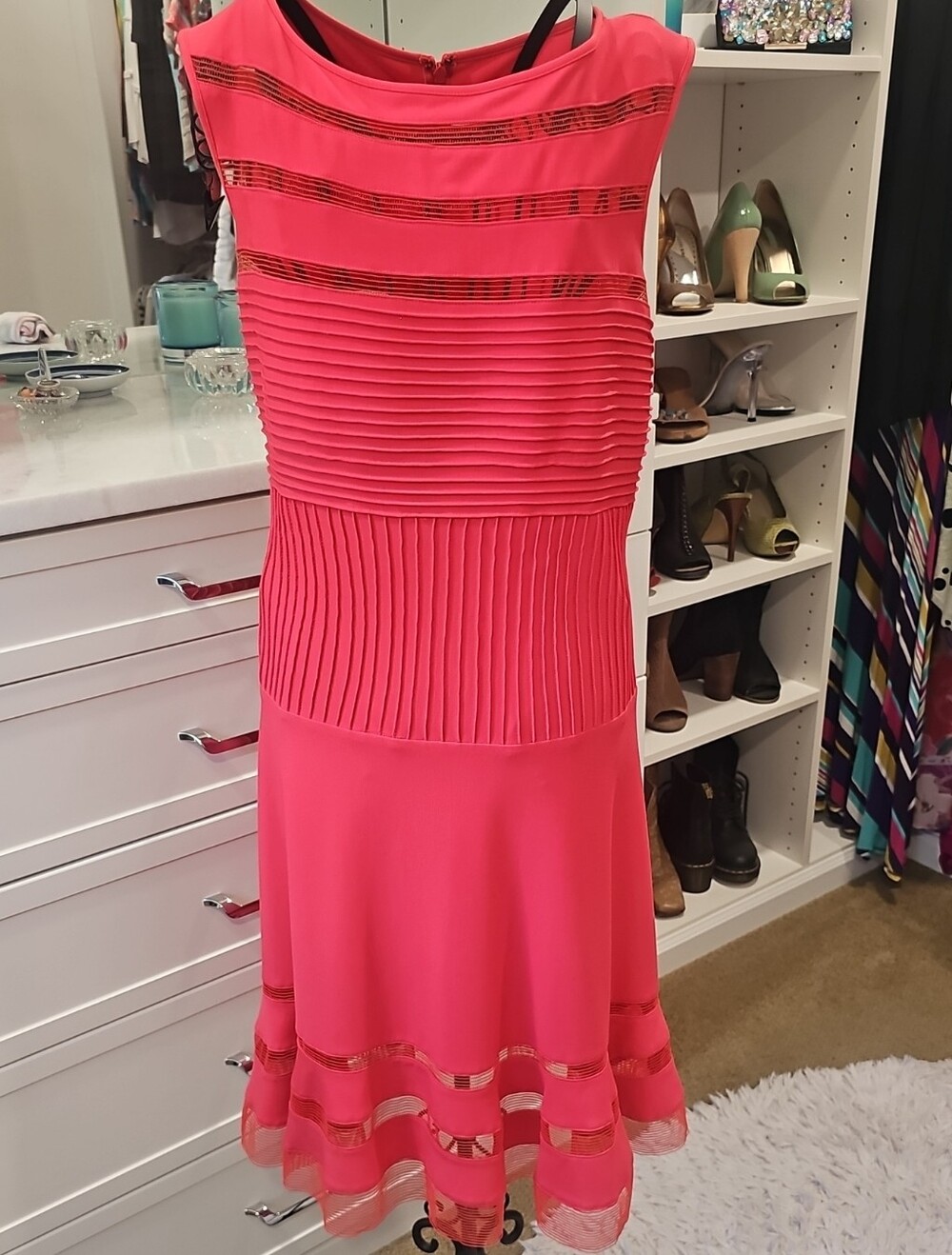 Womens, Tadashi Size Large Coral Pleated Fit-and-Flare Dress